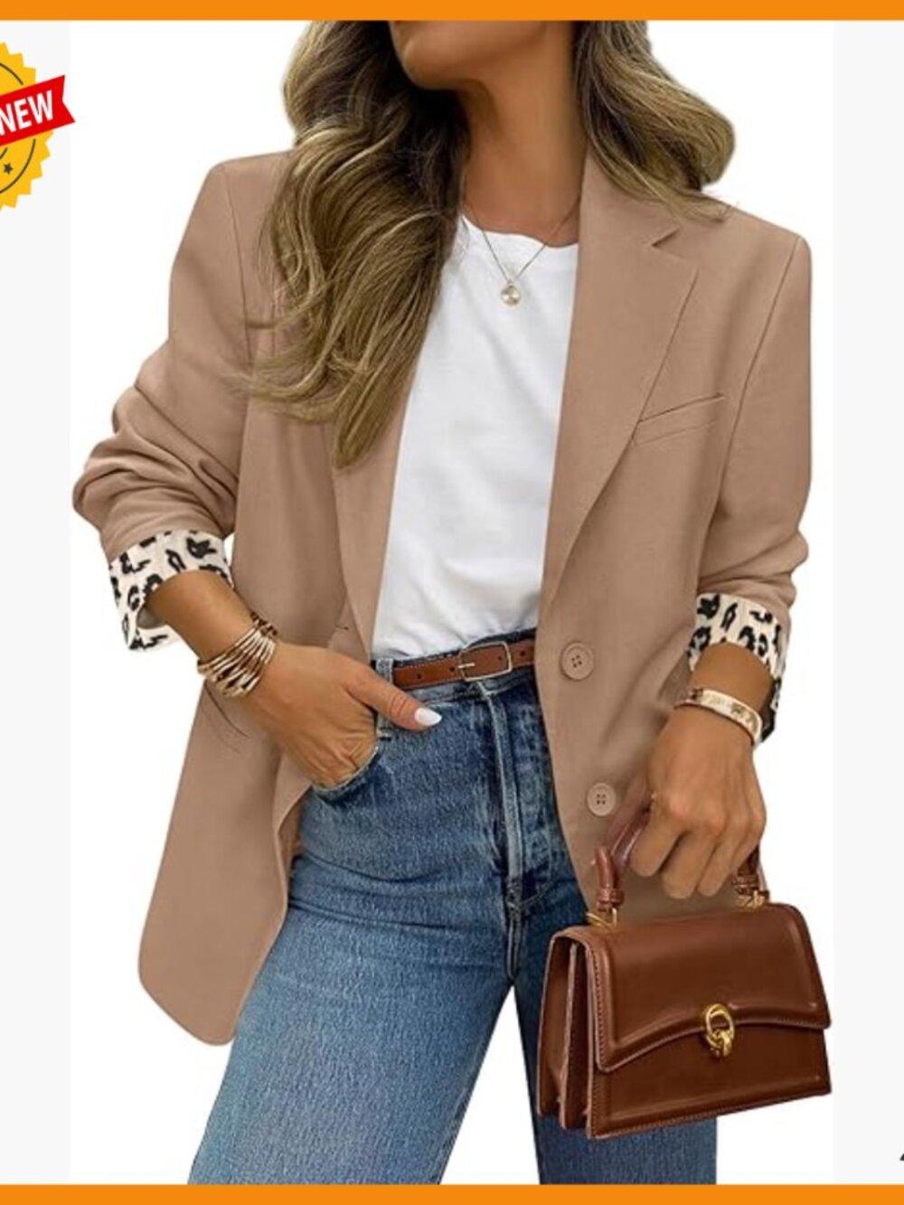 Leopard Lined Blazer Open Front Work Office Business Casual Jacket